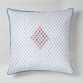 Embroidered Block Printed Cushion Cover, 16x16, Blue - Eyaas